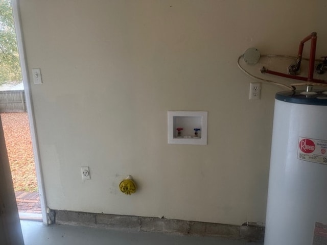 laundry area with water heater, washer hookup, and hookup for an electric dryer