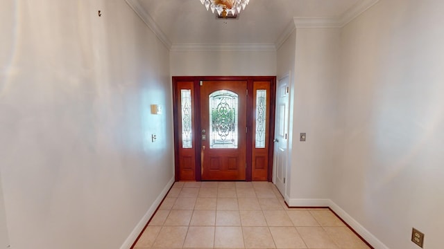 tiled foyer with crown molding