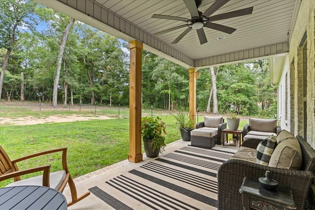 246 Suggs Rd, Dothan, AL 36345 - view of patio featuring ceiling fan and view of wooded area