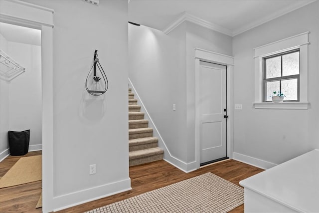 246 Suggs Rd, Dothan, AL 36345 - entryway with ornamental molding, wood finished floors, and stairway