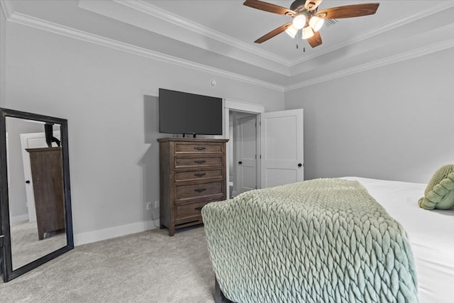 246 Suggs Rd, Dothan, AL 36345 - carpeted bedroom with a tray ceiling, crown molding, and ceiling fan