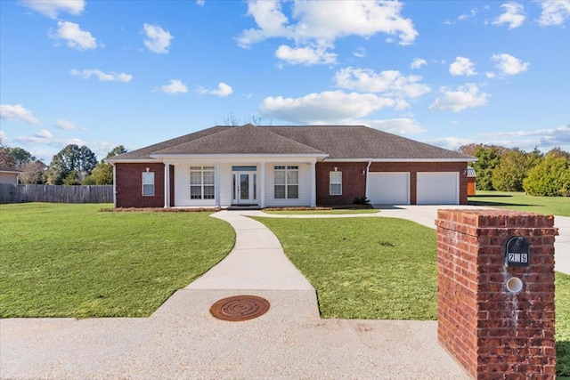 single story home with a front lawn and a garage