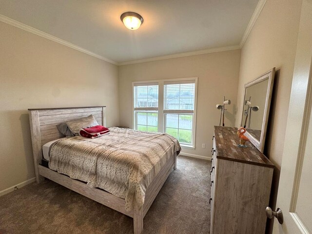 303 Courtland Dr, Dothan, AL 36301 - bedroom with ornamental molding, dark carpet, and baseboards