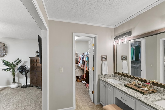 208 Willow Oaks Dr, Headland, AL 36345 - full bath featuring a sink, a spacious closet, double vanity, and a textured ceiling