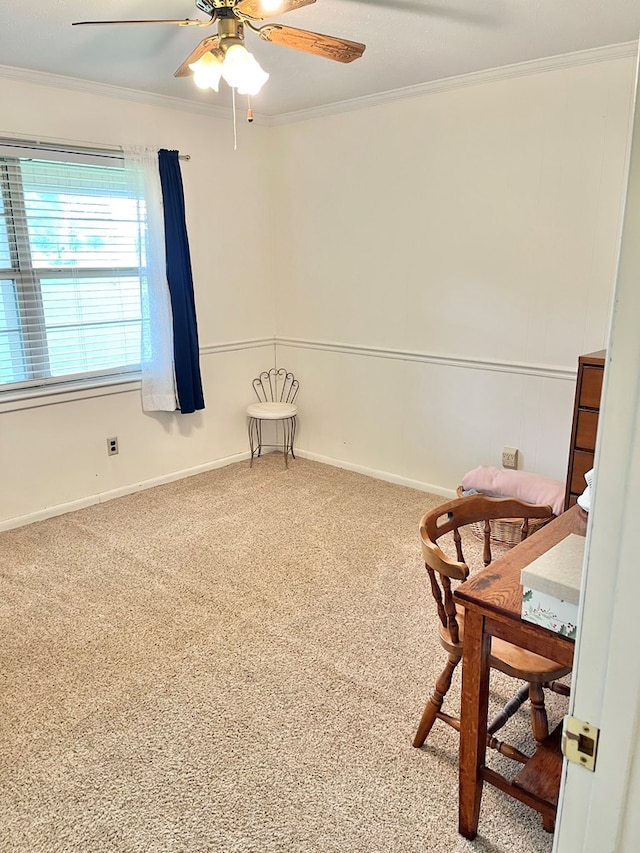 869 Bethlehem Rd, Midland City, AL 36350 - sitting room with carpet floors, crown molding, and a ceiling fan