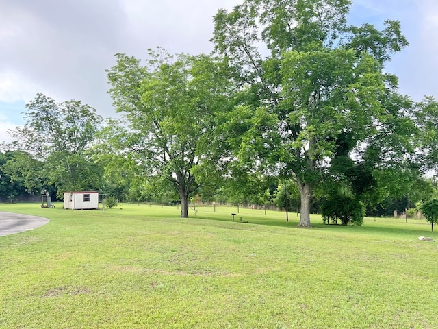 869 Bethlehem Rd, Midland City, AL 36350 - view of grassy yard with a storage unit and view of scattered trees