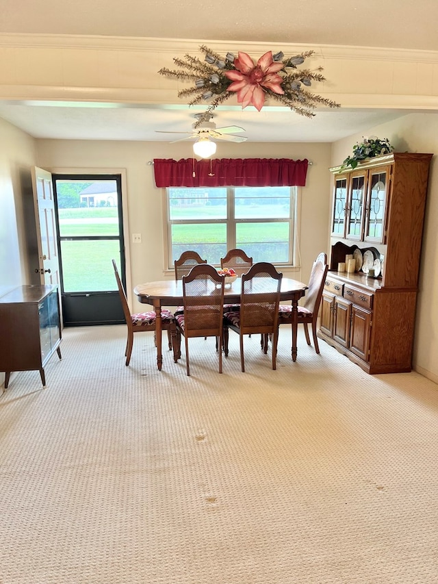 869 Bethlehem Rd, Midland City, AL 36350 - dining area with light colored carpet, healthy amount of natural light, and a ceiling fan
