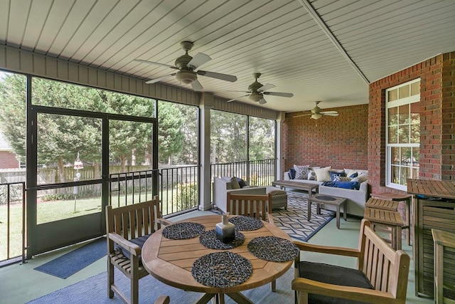306 Halifax Dr, Dothan, AL 36305 - sunroom featuring outdoor lounge area, ceiling fan, and outdoor dining space