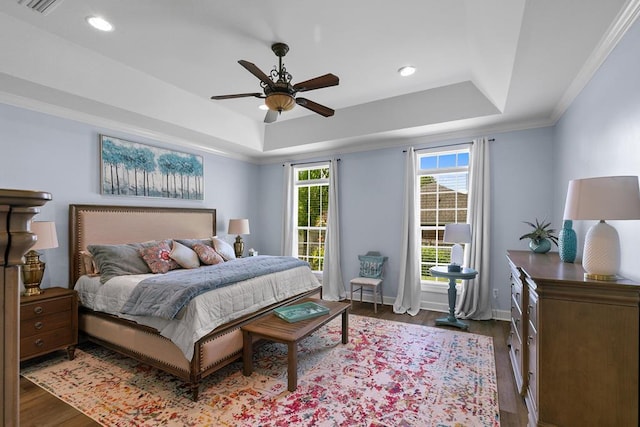306 Halifax Dr, Dothan, AL 36305 - bedroom with a raised ceiling, wood finished floors, recessed lighting, crown molding, and ceiling fan