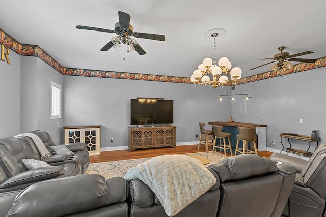306 Halifax Dr, Dothan, AL 36305 - living room with ceiling fan, wood finished floors, and a chandelier
