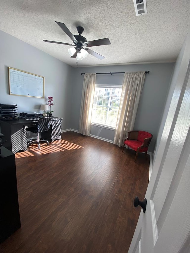 441 N Bay Springs Rd, Dothan, AL 36303 - office area featuring wood finished floors, a ceiling fan, baseboards, and a textured ceiling
