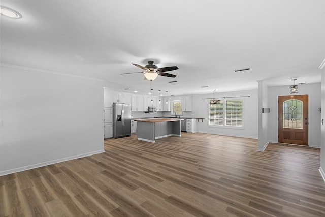 1005 Rampart Dr, Dothan, AL 36303 - unfurnished living room with a ceiling fan, wood finished floors, and recessed lighting