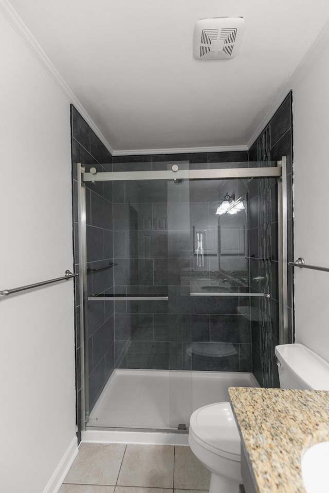 1005 Rampart Dr, Dothan, AL 36303 - bathroom with ornamental molding, vanity, a stall shower, and tile patterned floors
