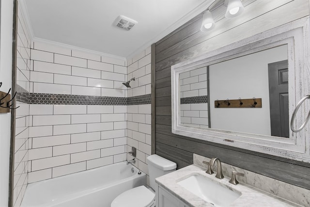 1005 Rampart Dr, Dothan, AL 36303 - bathroom featuring vanity, bathing tub / shower combination, and ornamental molding