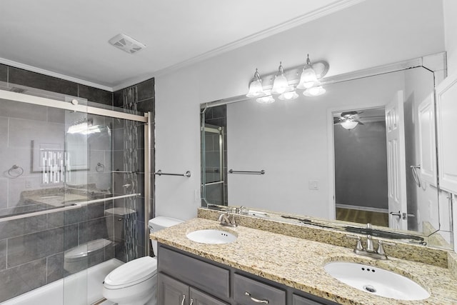 1005 Rampart Dr, Dothan, AL 36303 - bathroom with double vanity, a stall shower, and ornamental molding