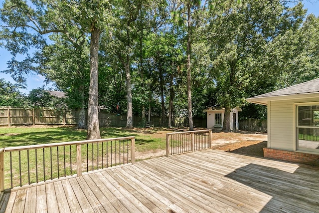 1005 Rampart Dr, Dothan, AL 36303 - deck with a fenced backyard and an outbuilding