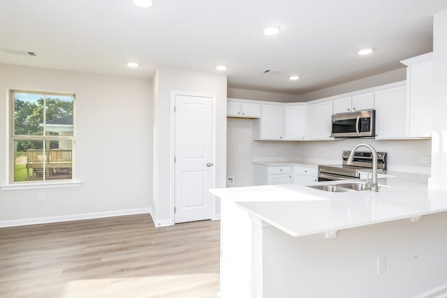 1017 Sandbed Rd, Newton, AL 36352 - kitchen with stainless steel appliances, a peninsula, light countertops, light wood finished floors, and recessed lighting