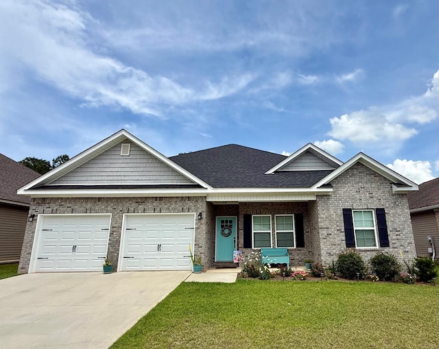 106 Sandpiper Ln, Dothan, AL 36301 - craftsman house with concrete driveway, a front lawn, an attached garage, brick siding, and covered porch