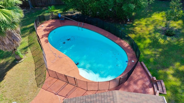 view of pool with a yard