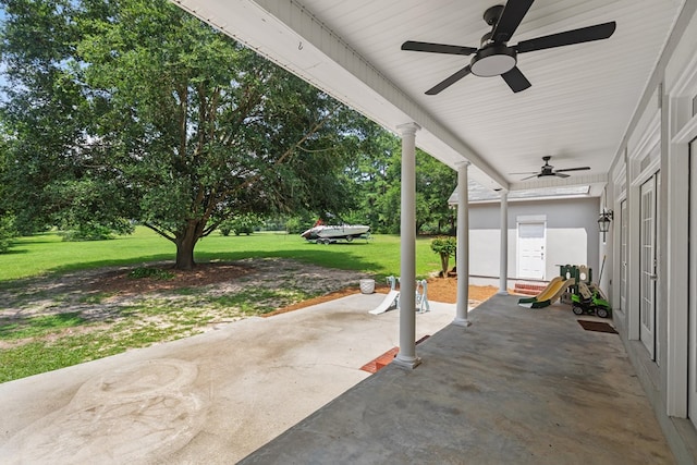 view of patio / terrace with ceiling fan