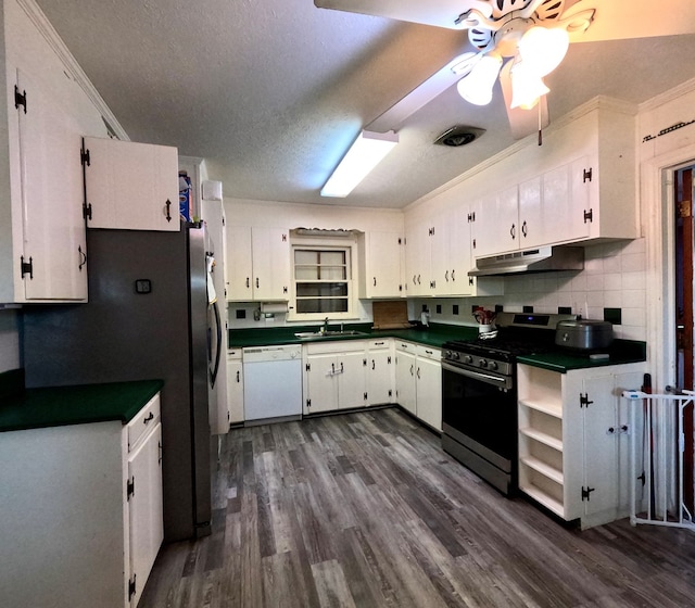 kitchen with dishwasher, white cabinets, and stainless steel gas stove