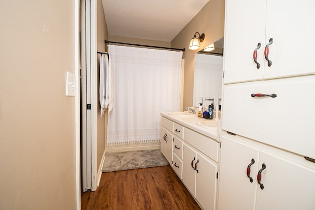 bathroom with wood finished floors and vanity