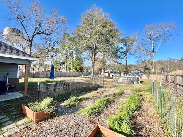 view of yard featuring a garden and a fenced backyard