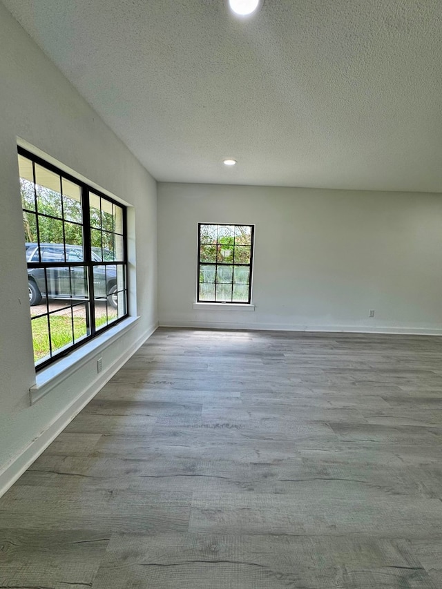 spare room with baseboards, a textured ceiling, and wood finished floors
