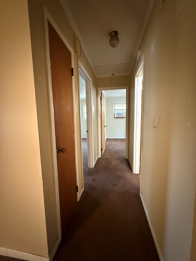2303 Brown St, Dothan, AL 36303 - hall featuring dark colored carpet, ornamental molding, and baseboards