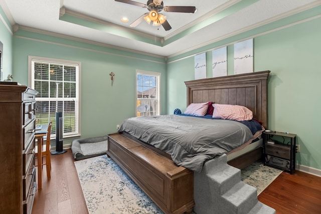 114 Bluffton Rd, Dothan, AL 36301 - bedroom with crown molding, wood finished floors, a raised ceiling, ceiling fan, and recessed lighting