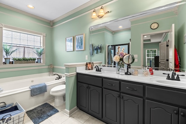 114 Bluffton Rd, Dothan, AL 36301 - full bath with double vanity, tile patterned flooring, crown molding, and a bath
