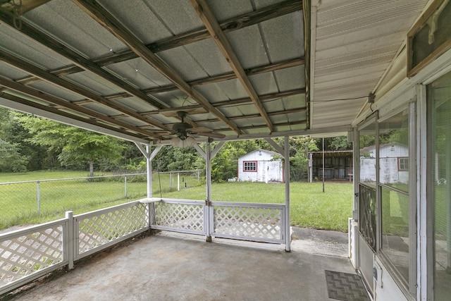155 Sharon Ln, Ozark, AL 36360 - unfurnished sunroom with a ceiling fan and view of scattered trees