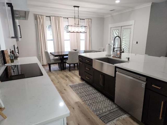 512 Gladstone Way, Dothan, AL 36305 - kitchen featuring dishwasher, a sink, dark cabinetry, crown molding, and black electric cooktop