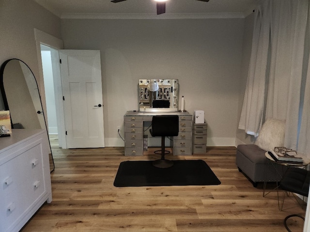 512 Gladstone Way, Dothan, AL 36305 - office featuring crown molding, wood finished floors, ceiling fan, and baseboards