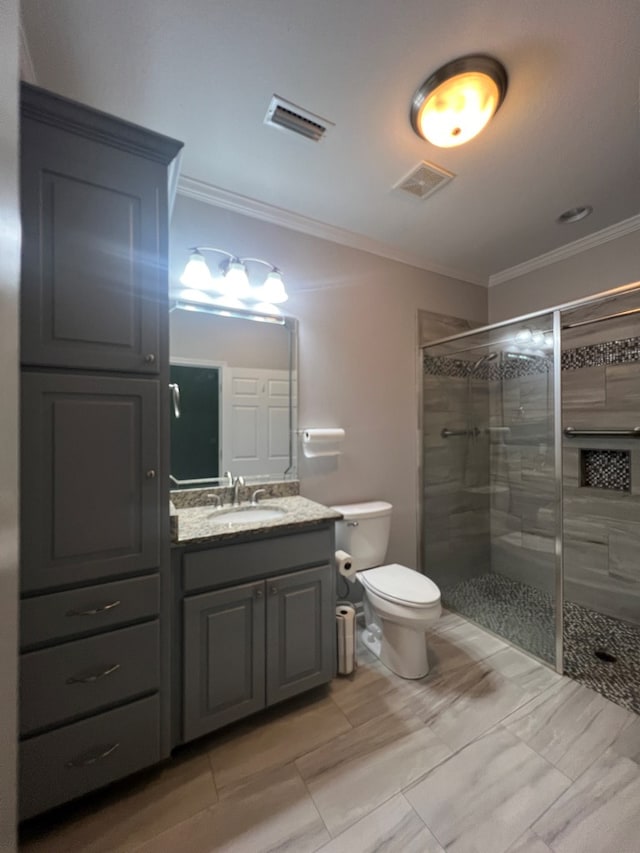 4185 Eddins Rd, Dothan, AL 36301 - bathroom with crown molding, a shower stall, and vanity
