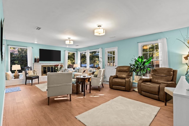 living room featuring light wood-type flooring and plenty of natural light