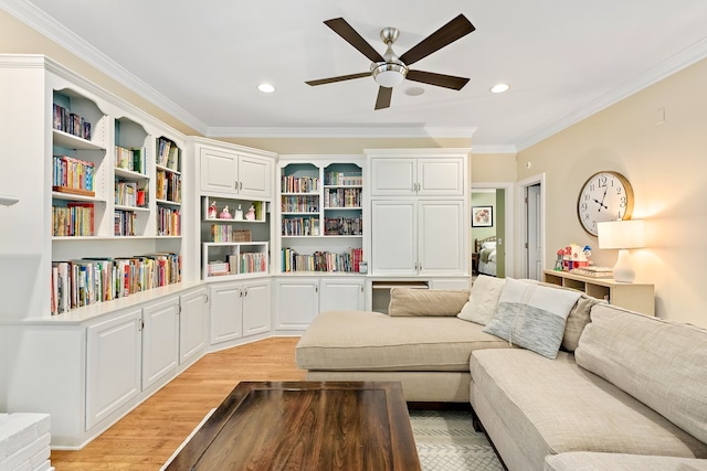 4 Woodmere Dr, Dothan, AL 36305 - living room with ceiling fan, light wood-type flooring, crown molding, and recessed lighting