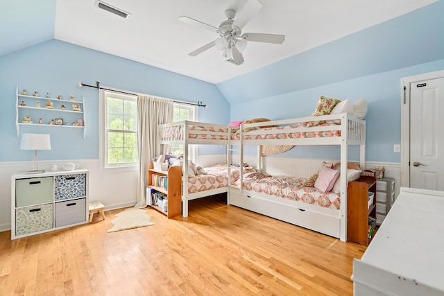 4 Woodmere Dr, Dothan, AL 36305 - bedroom with vaulted ceiling, wood finished floors, and ceiling fan