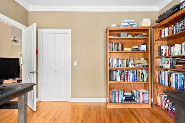 4 Woodmere Dr, Dothan, AL 36305 - office featuring ornamental molding, wood finished floors, and a ceiling fan