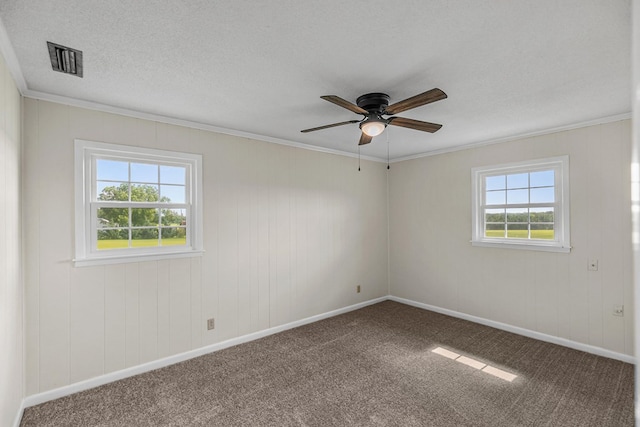 351 Hayborn Rd, Webb, AL 36376 - carpeted spare room featuring ornamental molding, ceiling fan, and a textured ceiling