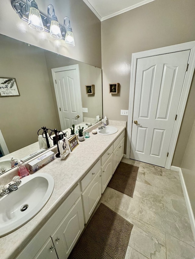 374 Smith Rd, Dothan, AL 36301 - bathroom with double vanity, a sink, baseboards, and ornamental molding