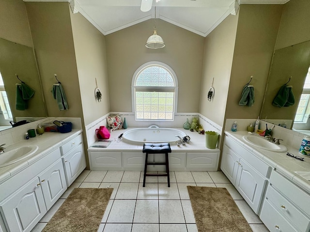 374 Smith Rd, Dothan, AL 36301 - full bath featuring a sink, ornamental molding, two vanities, and lofted ceiling