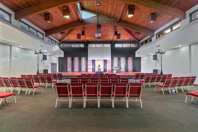 2054 John D Odom Rd, Dothan, AL 36303 - misc room featuring wooden ceiling with exposed beams, high vaulted ceiling, and carpet floors