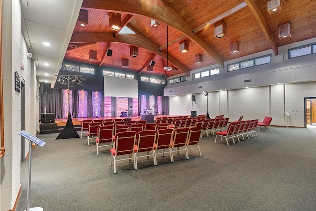 2054 John D Odom Rd, Dothan, AL 36303 - carpeted cinema room with wooden ceiling with exposed beams and high vaulted ceiling