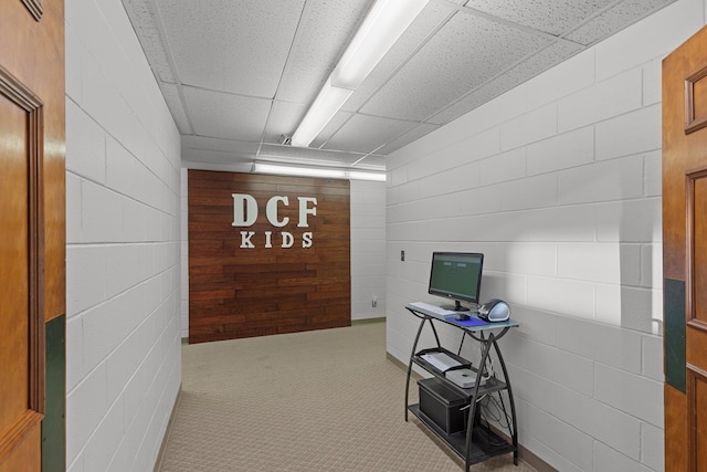 2054 John D Odom Rd, Dothan, AL 36303 - hallway featuring carpet floors, concrete block wall, and a drop ceiling