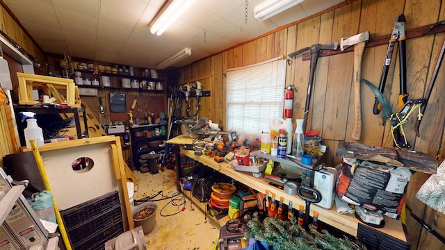 storage area with water heater