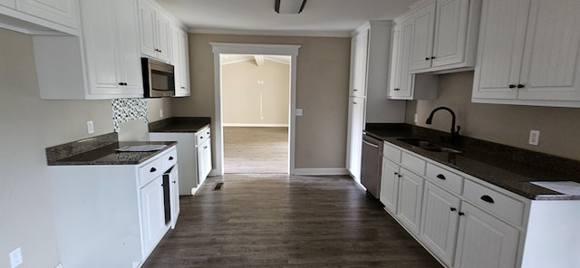 kitchen featuring white cabinetry, sink, dark hardwood / wood-style flooring, and appliances with stainless steel finishes