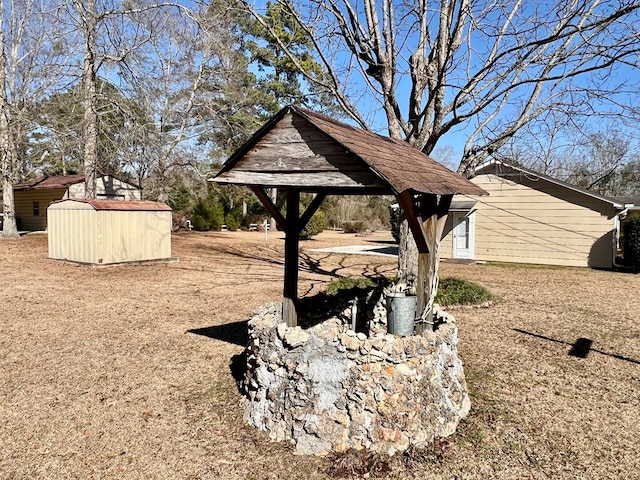 view of yard with a storage unit