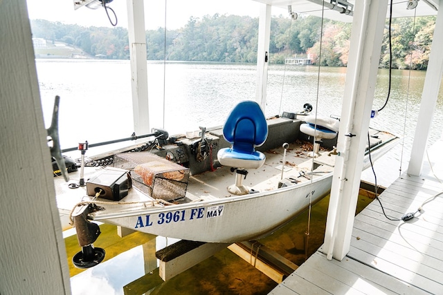 dock area with a water view