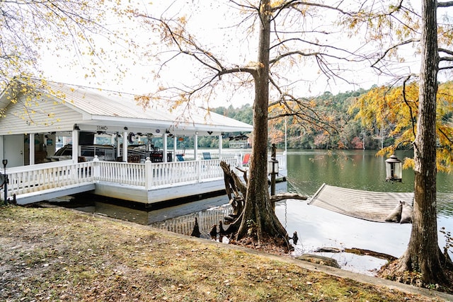 view of dock featuring a water view